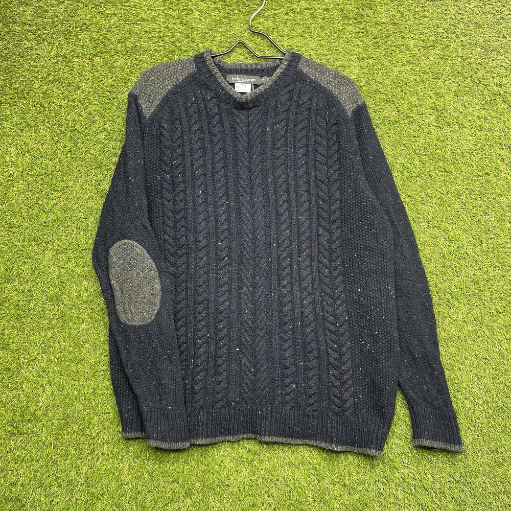 Irelandseye Sweater Mens XL Navy Blue Cashmere Cable Crew Fisherman Elbow Pads